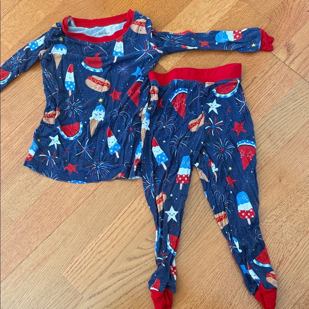 Little Sleepies Rocket and Fireworks Pajama Set - Red and Blue